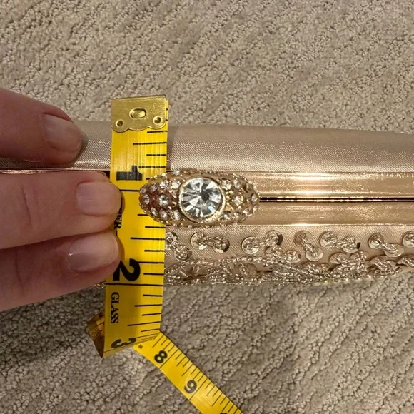 Embellished Beaded Champagne Evening Clutch - Picture 11 of 12